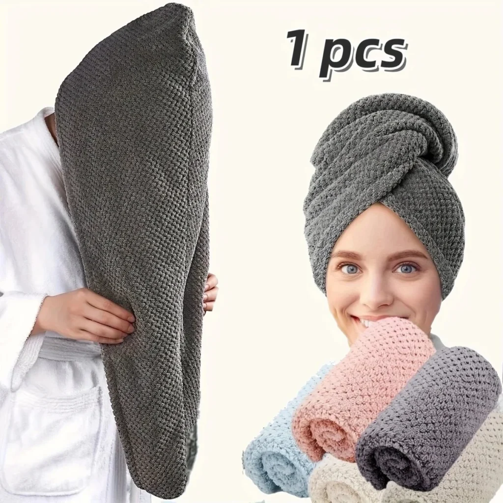 Hair Towel Wrap for Women absorbent quick dry hair towel with button closure for wet hair drying and everyday hair care