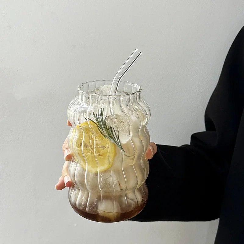 Rocklon Glass Cups Drinkware and Barware Cold Coffee Cups Latte Coffee Glass Iced Water Bottle Aesthetic Cup Wine Cocktail Glass Cups