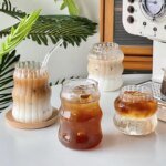 Rocklon Glass Cups Drinkware and Barware Cold Coffee Cups Latte Coffee Glass Iced Water Bottle Aesthetic Cup Wine Cocktail Glass Cups - Image 3