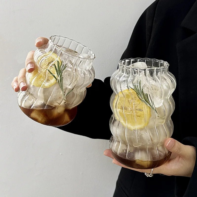 Rocklon Glass Cups Drinkware and Barware Cold Coffee Cups Latte Coffee Glass Iced Water Bottle Aesthetic Cup Wine Cocktail Glass Cups