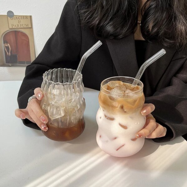 Rocklon Glass Cups Drinkware and Barware Cold Coffee Cups Latte Coffee Glass Iced Water Bottle Aesthetic Cup Wine Cocktail Glass Cups