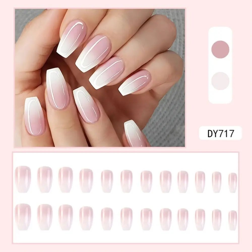 Rocklon 24pcs Gradient Fake Nails French Ballerina Nail Waterproof Faux Medium Coffin false nails Fingernails Press on Nails Tips