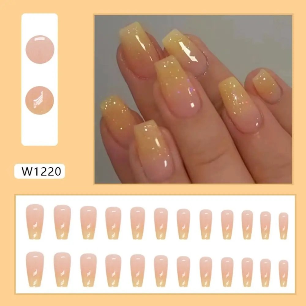 Rocklon 24pcs Gradient Fake Nails French Ballerina Nail Waterproof Faux Medium Coffin false nails Fingernails Press on Nails Tips