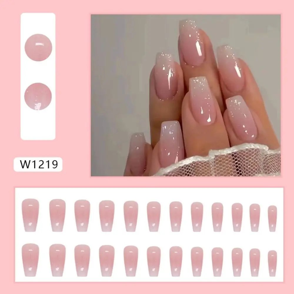 Rocklon 24pcs Gradient Fake Nails French Ballerina Nail Waterproof Faux Medium Coffin false nails Fingernails Press on Nails Tips