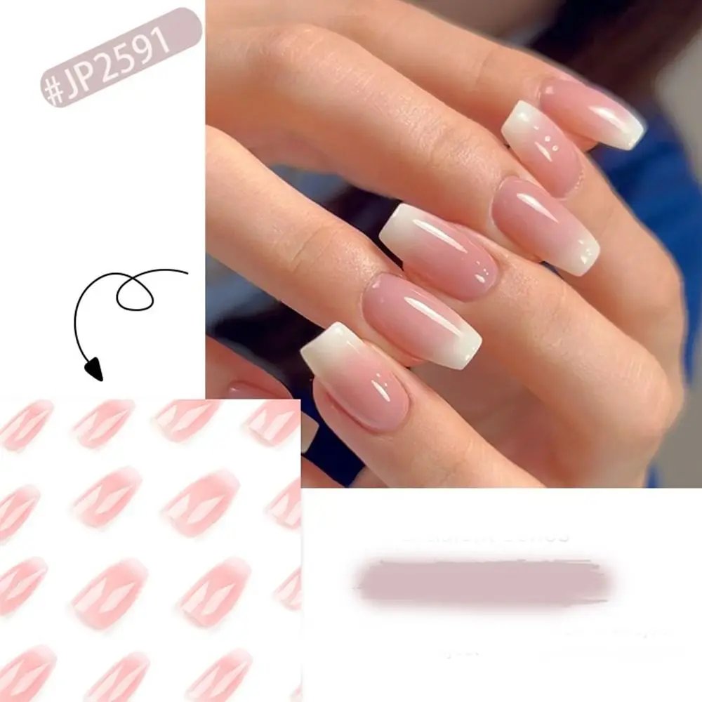 Rocklon 24pcs Gradient Fake Nails French Ballerina Nail Waterproof Faux Medium Coffin false nails Fingernails Press on Nails Tips