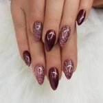 Rocklon 24Pcs Simple Wine Red Fake Nail with Glue Mid-length Almond Press on False Nails Wearable Round Head Oval Full Cover Nail Tips - Image 5