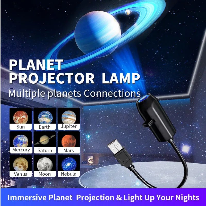 USB Projector Light Halloween Moon Lamp Christmas Holiday Night Light Rotatable Scenes Projector for Wall Ceiling Decor Lighting