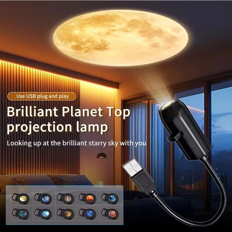 USB Projector Light Halloween Moon Lamp Christmas Holiday Night Light Rotatable Scenes Projector for Wall Ceiling Decor Lighting