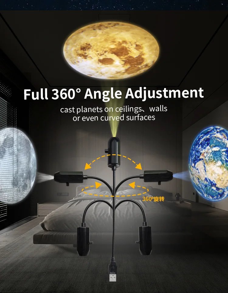 USB Projector Light Halloween Moon Lamp Christmas Holiday Night Light Rotatable Scenes Projector for Wall Ceiling Decor Lighting