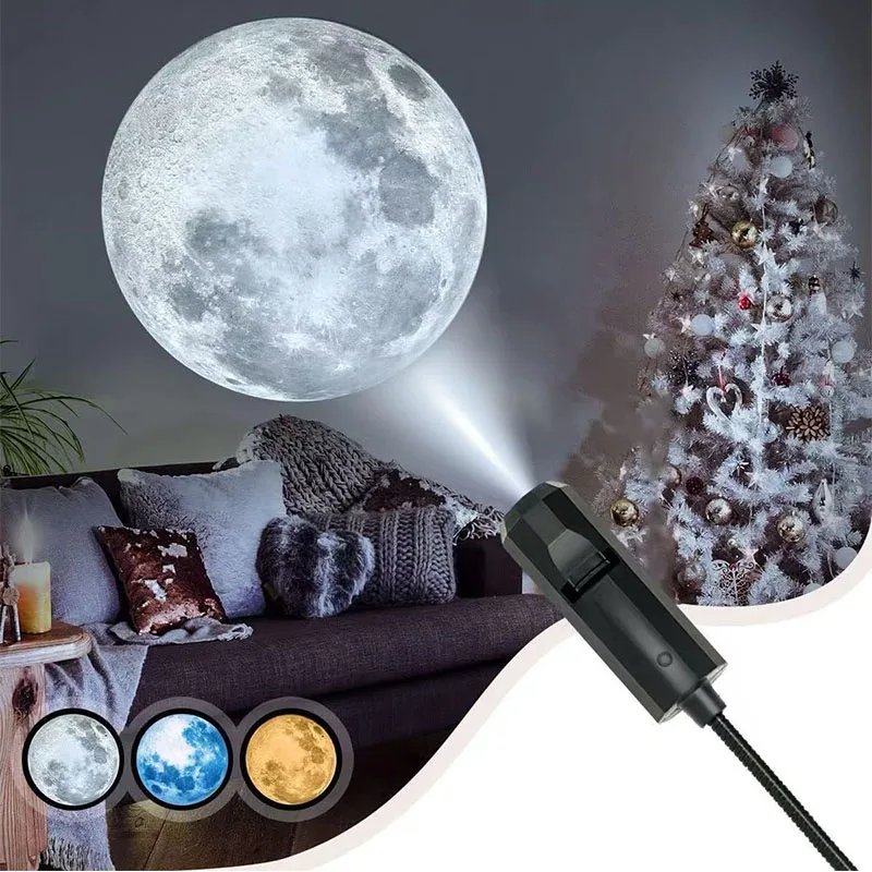 USB Projector Light Halloween Moon Lamp Christmas Holiday Night Light Rotatable Scenes Projector for Wall Ceiling Decor Lighting