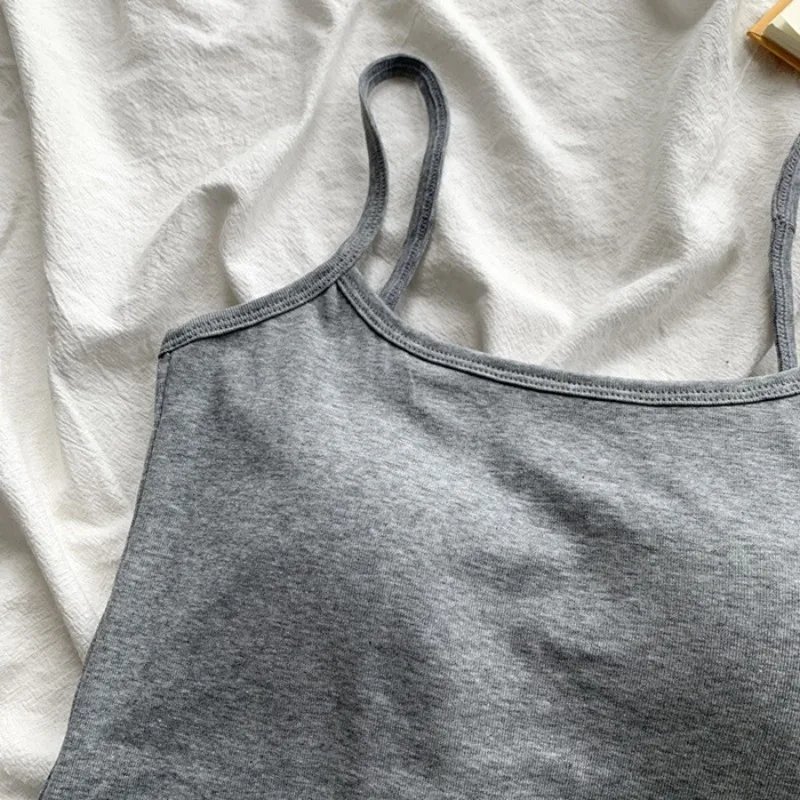 1PC  Women's Solid Color Spaghetti Straps Sleeveless Slim Camisole With Chest Pad