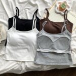 1PC  Women's Solid Color Spaghetti Straps Sleeveless Slim Camisole With Chest Pad - Image 5