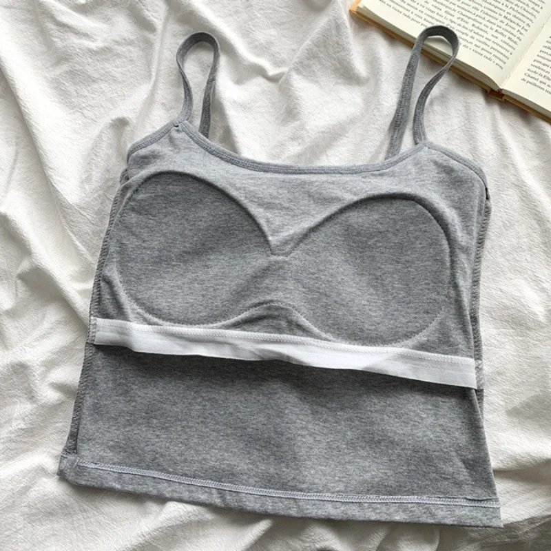 1PC  Women's Solid Color Spaghetti Straps Sleeveless Slim Camisole With Chest Pad
