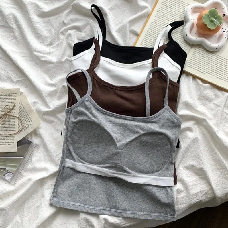 1PC  Women's Solid Color Spaghetti Straps Sleeveless Slim Camisole With Chest Pad