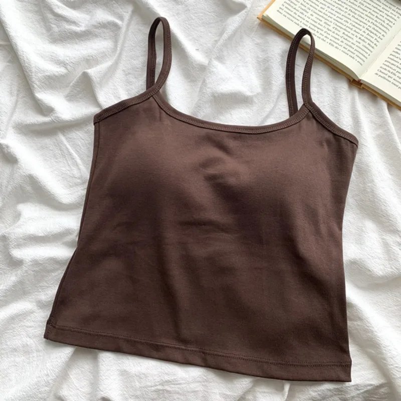 1PC  Women's Solid Color Spaghetti Straps Sleeveless Slim Camisole With Chest Pad