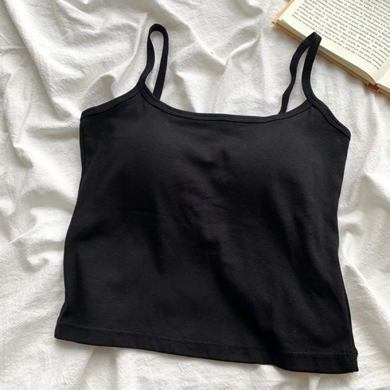 1PC  Women's Solid Color Spaghetti Straps Sleeveless Slim Camisole With Chest Pad