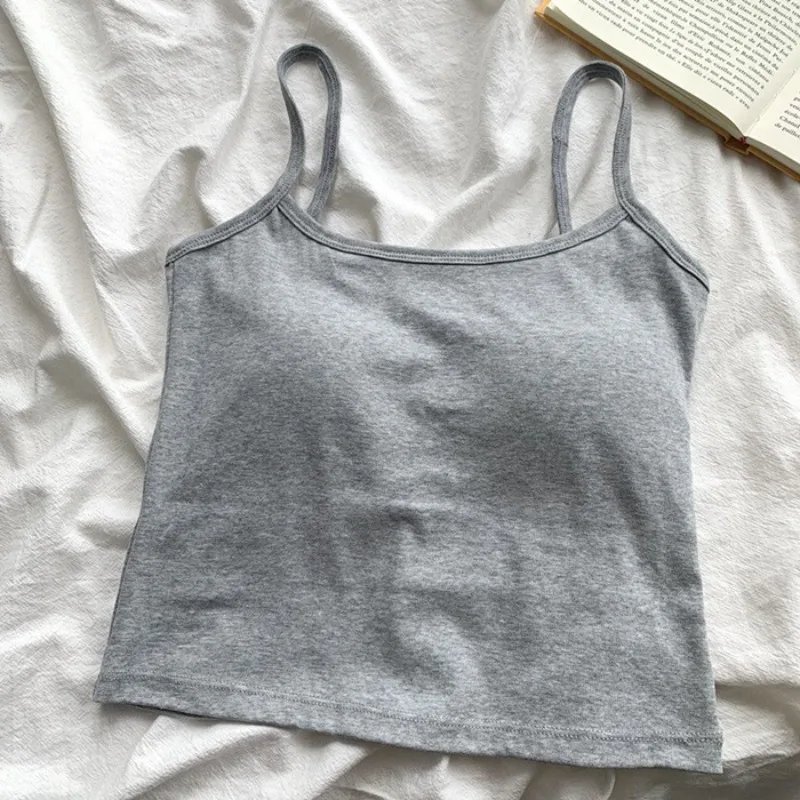 1PC  Women's Solid Color Spaghetti Straps Sleeveless Slim Camisole With Chest Pad
