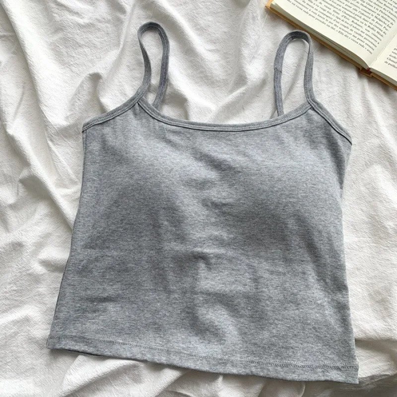 1PC  Women's Solid Color Spaghetti Straps Sleeveless Slim Camisole With Chest Pad