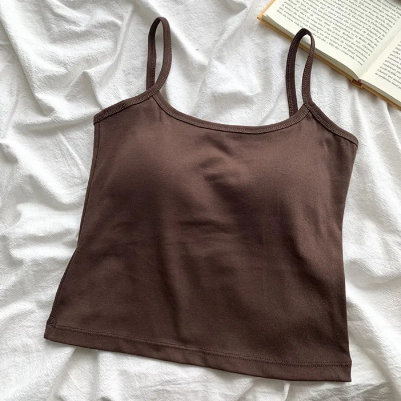 1PC  Women's Solid Color Spaghetti Straps Sleeveless Slim Camisole With Chest Pad