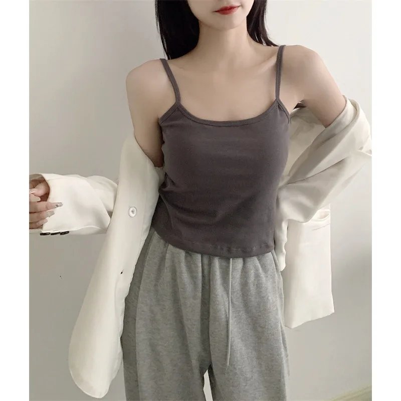 1PC  Women's Solid Color Spaghetti Straps Sleeveless Slim Camisole With Chest Pad