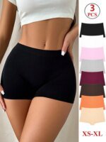3PCS Women's Cotton Boyshort Panties Breathable Low Waist Solid Colors Underwear Female Casual Sports Boxers Underpants
