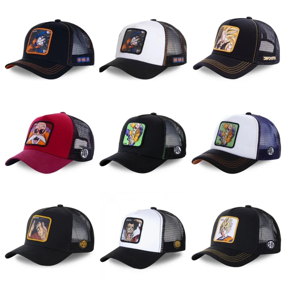 Dragon Ball Buu Goku Cap Summer Travel Peaked Cap Men's Embroidery Hip-Hop Cap Style Sun Visor Adjustable Trucker Mesh Cap