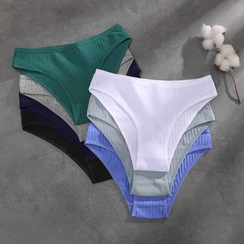 7PCS Women's Seamless Cotton Panties Ladies Low Rise Stripe Underwear Elastic Comfortable Cotton Briefs Breathable Sexy Lingerie