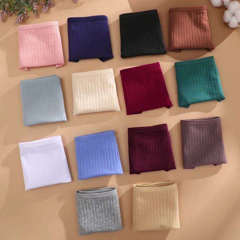 7PCS Women's Seamless Cotton Panties Ladies Low Rise Stripe Underwear Elastic Comfortable Cotton Briefs Breathable Sexy Lingerie