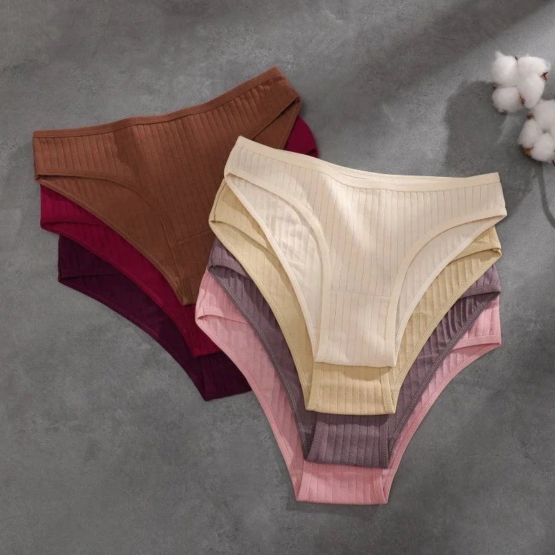 7PCS Women's Seamless Cotton Panties Ladies Low Rise Stripe Underwear Elastic Comfortable Cotton Briefs Breathable Sexy Lingerie