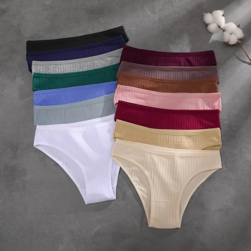 7PCS Women's Seamless Cotton Panties Ladies Low Rise Stripe Underwear Elastic Comfortable Cotton Briefs Breathable Sexy Lingerie