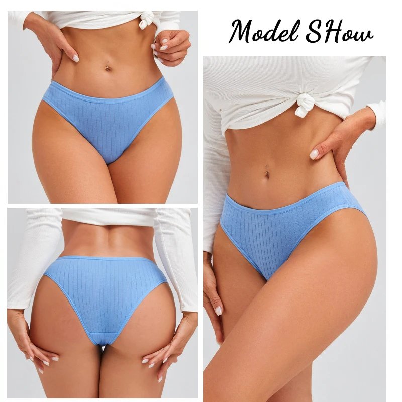 7PCS Women's Seamless Cotton Panties Ladies Low Rise Stripe Underwear Elastic Comfortable Cotton Briefs Breathable Sexy Lingerie