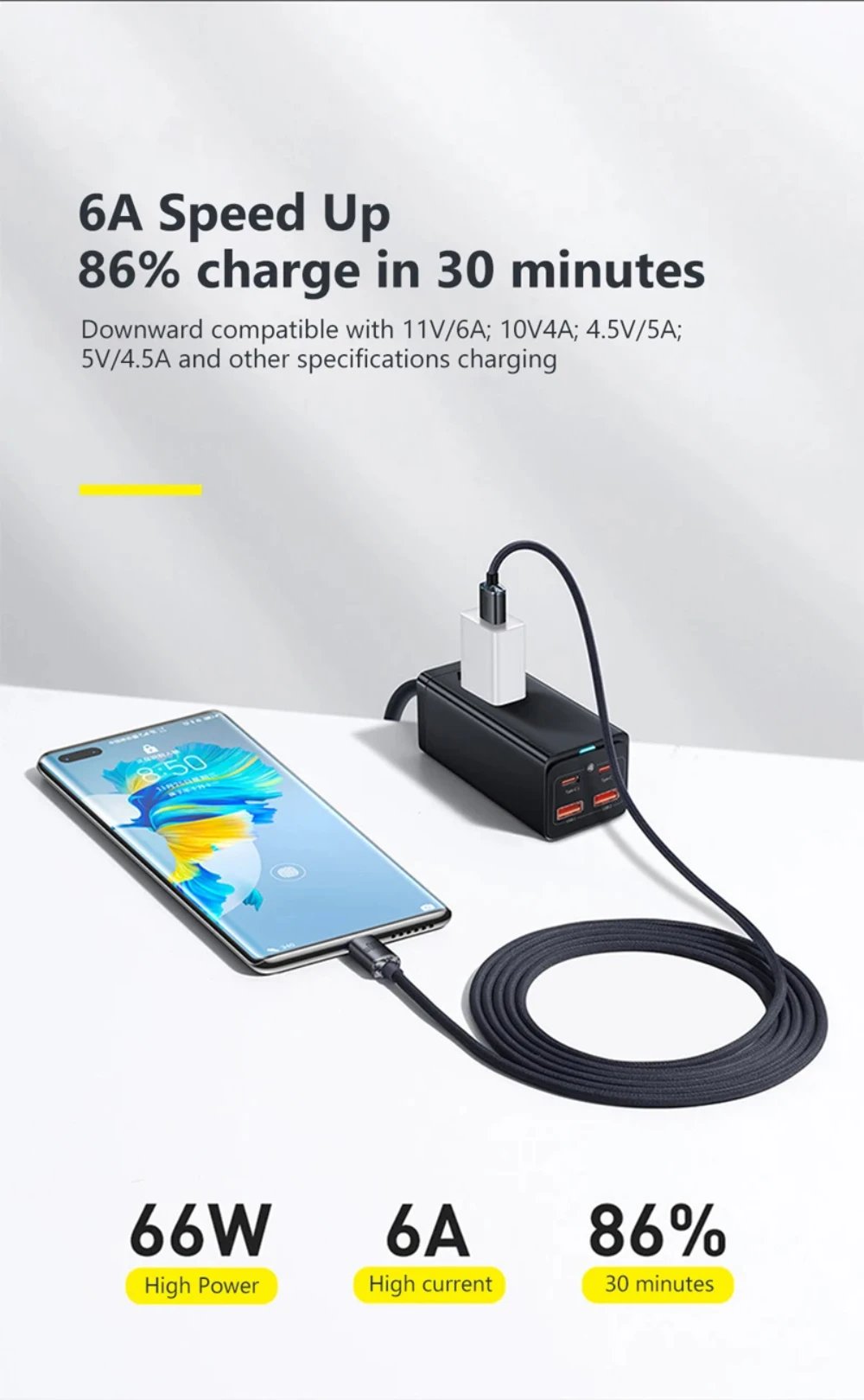 Rocklon 120W 6A Fast Charge USB Type C Quick Charge Cable For Samsung S23 Xiaomi 14 Huawei Phone Fast Charging Cable Data Cables