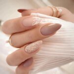 24Pcs Mid-length False Nails with Almond Head Design Brown Gold Lines Fake Nails Oval Wearable French Press on Nail Tips - Image 4