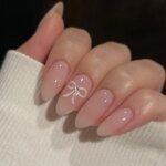 24Pcs Mid-length False Nails with Almond Head Design Brown Gold Lines Fake Nails Oval Wearable French Press on Nail Tips - Image 2