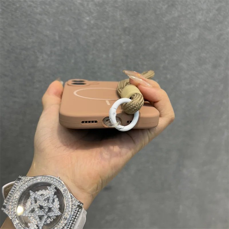Original Liquid Silicone For Magsafe Case for iPhone 17 16 15 14 Plus 13 12 Pro Max Soft Shockproof Magnetic Lanyard Strap Cover