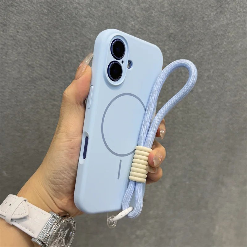 Original Liquid Silicone For Magsafe Case for iPhone 17 16 15 14 Plus 13 12 Pro Max Soft Shockproof Magnetic Lanyard Strap Cover