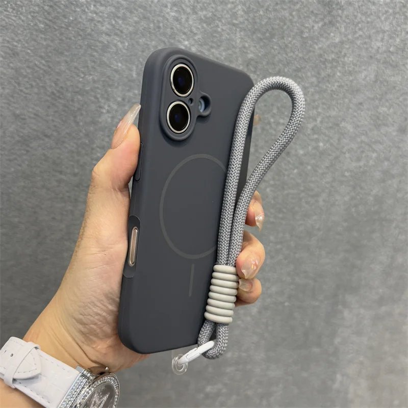 Original Liquid Silicone For Magsafe Case for iPhone 17 16 15 14 Plus 13 12 Pro Max Soft Shockproof Magnetic Lanyard Strap Cover