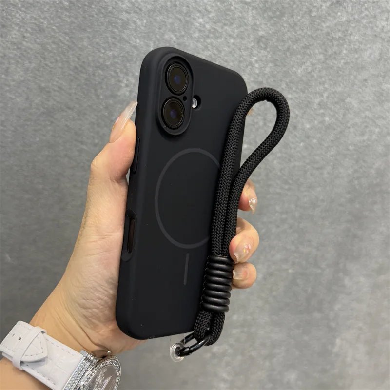 Original Liquid Silicone For Magsafe Case for iPhone 17 16 15 14 Plus 13 12 Pro Max Soft Shockproof Magnetic Lanyard Strap Cover