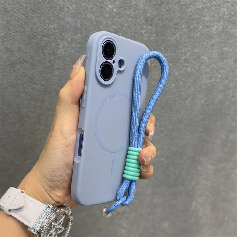 Original Liquid Silicone For Magsafe Case for iPhone 17 16 15 14 Plus 13 12 Pro Max Soft Shockproof Magnetic Lanyard Strap Cover