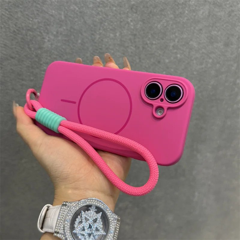 Original Liquid Silicone For Magsafe Case for iPhone 17 16 15 14 Plus 13 12 Pro Max Soft Shockproof Magnetic Lanyard Strap Cover