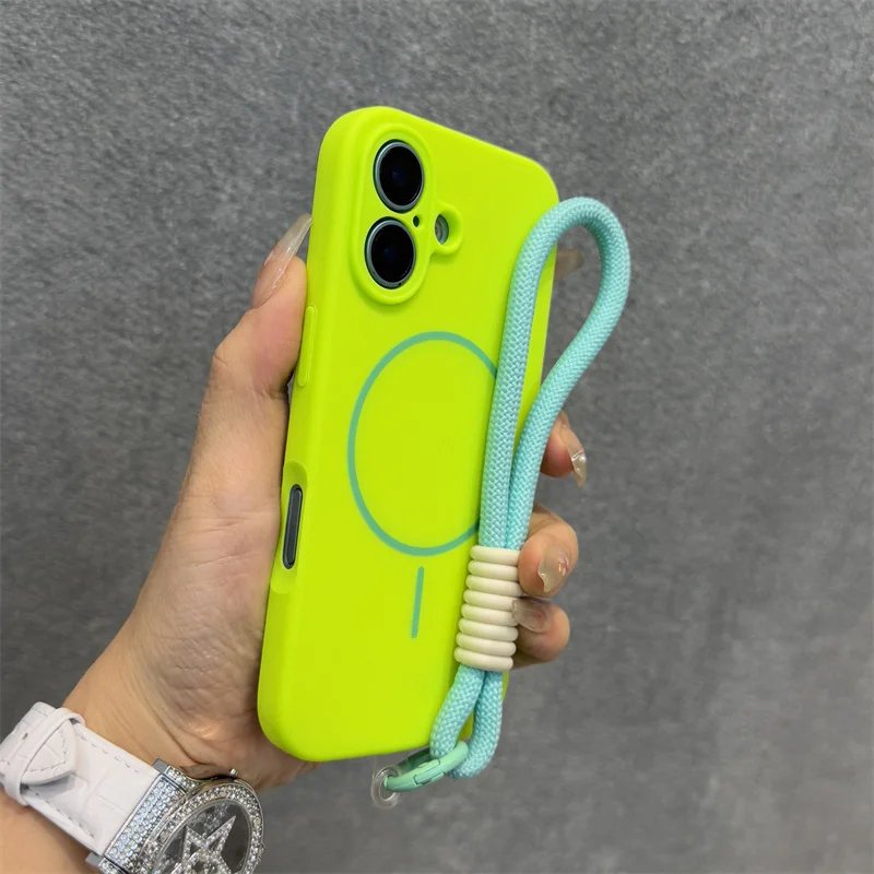 Original Liquid Silicone For Magsafe Case for iPhone 17 16 15 14 Plus 13 12 Pro Max Soft Shockproof Magnetic Lanyard Strap Cover