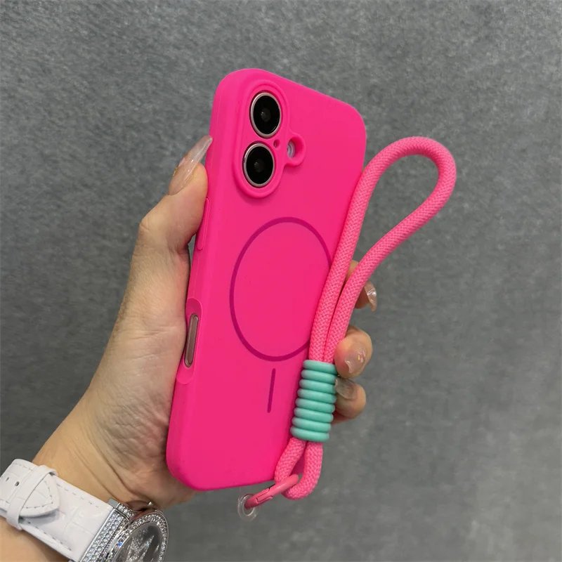 Original Liquid Silicone For Magsafe Case for iPhone 17 16 15 14 Plus 13 12 Pro Max Soft Shockproof Magnetic Lanyard Strap Cover
