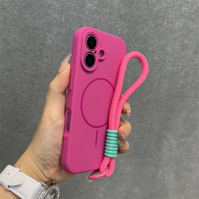 Original Liquid Silicone For Magsafe Case for iPhone 17 16 15 14 Plus 13 12 Pro Max Soft Shockproof Magnetic Lanyard Strap Cover