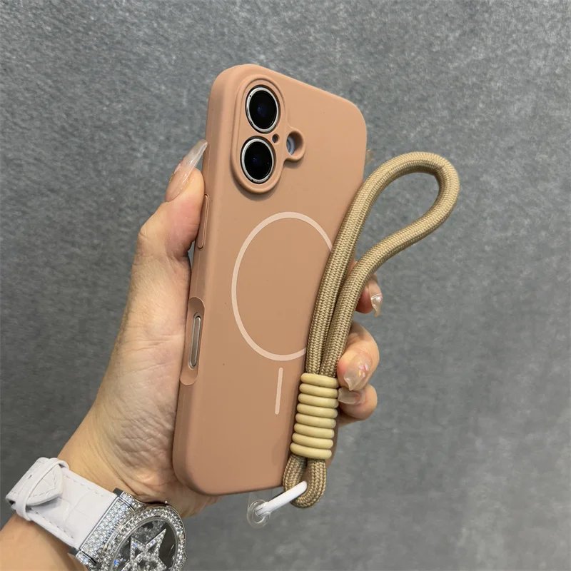 Original Liquid Silicone For Magsafe Case for iPhone 17 16 15 14 Plus 13 12 Pro Max Soft Shockproof Magnetic Lanyard Strap Cover