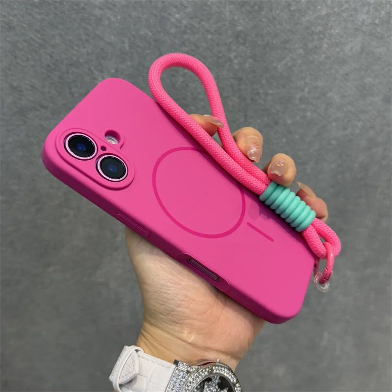 Original Liquid Silicone For Magsafe Case for iPhone 17 16 15 14 Plus 13 12 Pro Max Soft Shockproof Magnetic Lanyard Strap Cover