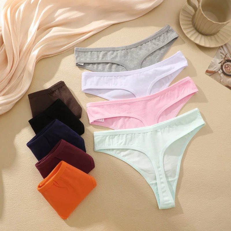 7Pcs/Set Seamless Cotton Panties For Women Sexy Low Waist Cotton Soft Thongs Ladies Solid Color Underpants Breathable G-strings