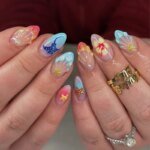 24Pcs Sweet Cool Almond Nail Set Press on Acrylic Nails 3D Floral Butterfly Fake Nail Full Cover French Tip Artificial Nails Art - Image 4