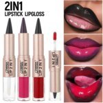 2IN1 Tapered Gradient Lipliner Pen Nude Brown Mirror Glass Lip Gloss Matte Lip Liner Waterproof Lip Contour Non Stick Makeup - Image 3