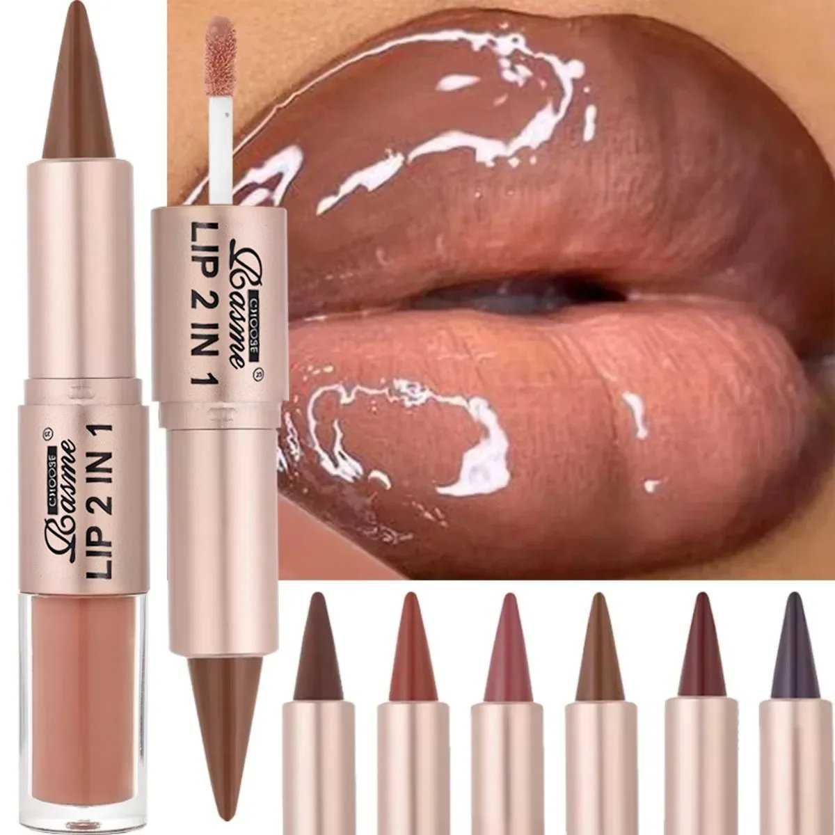 2IN1 Tapered Gradient Lipliner Pen Nude Brown Mirror Glass Lip Gloss Matte Lip Liner Waterproof Lip Contour Non Stick Makeup 2IN1 Tapered Gradient Lipliner Pen Nude Brown Mirror Glass Lip Gloss Matte Lip Liner Waterproof Lip Contour Non Stick Makeup