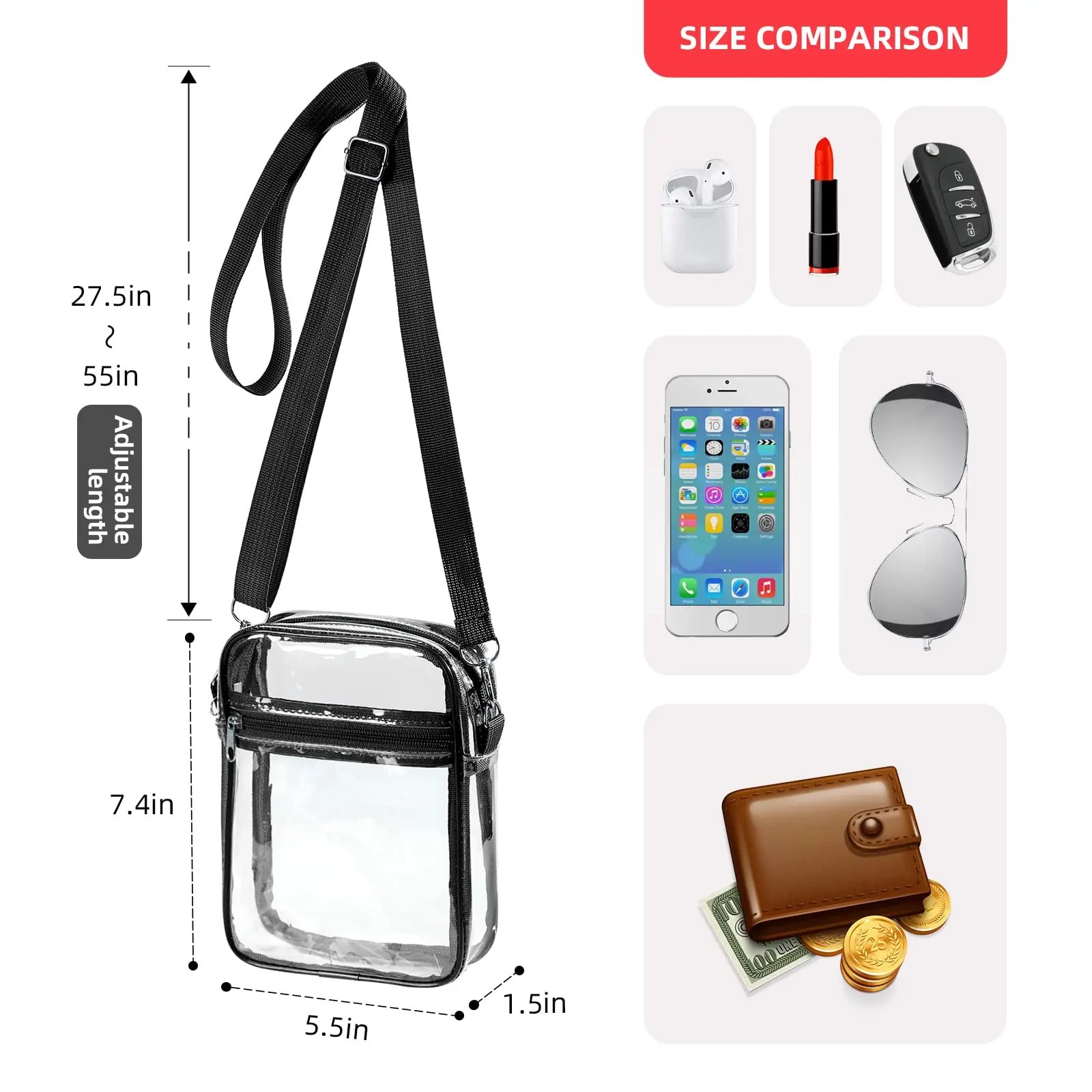 Women Clear Shoulder Bag Stadium Approved PVC Concert Transparent Purse Simple Crossbody Bag With Front Pocket Casual Handbag Women Clear Shoulder Bag Stadium Approved PVC Concert Transparent Purse Simple Crossbody Bag With Front Pocket Casual Handbag